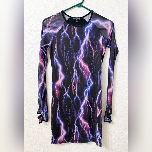 Dolls Kill Dresses & Skirts - DOLLS KILL CURRENT MOOD MESH LIGHTNING LONG SLEEVE DRESS SIZE SMALL